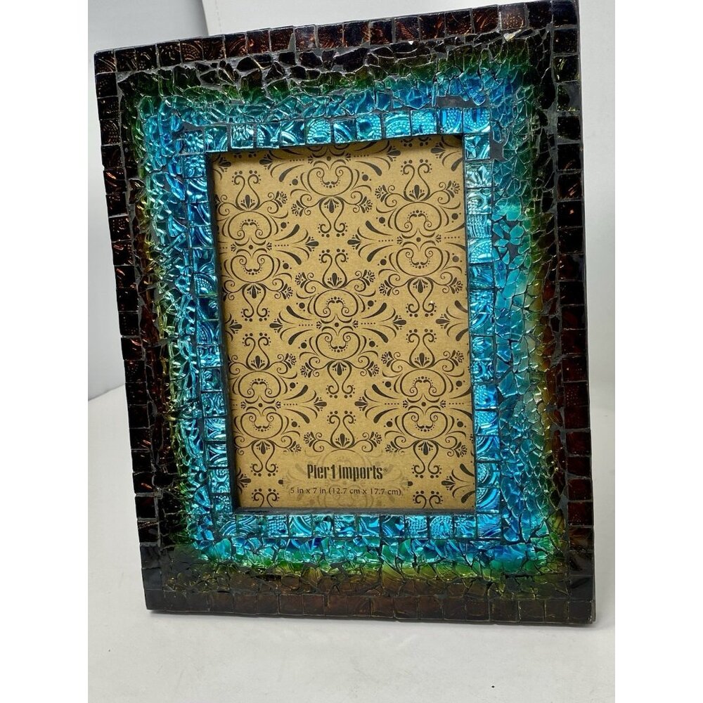 Pier 1 Imports Turquoise Mosaic Iridescent Glass Picture Frame For 5x7 Photo - Picture 14 of 16